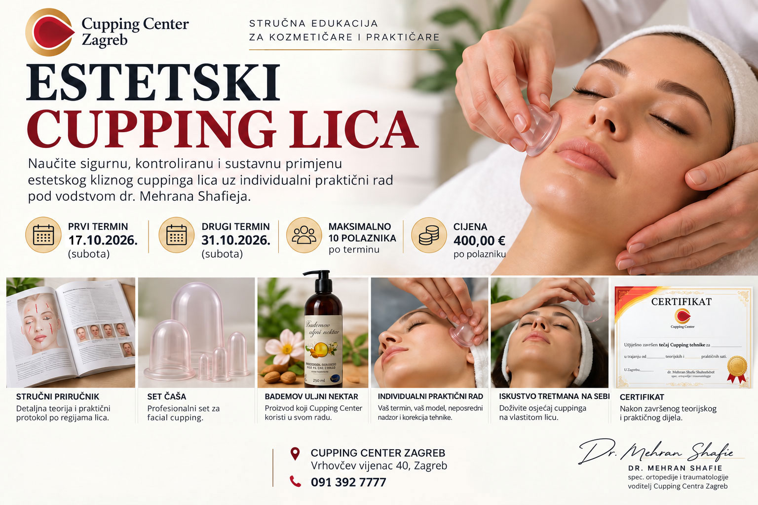 Estetski cupping lica – stručna edukacija u Cupping Centeru Zagreb, 17.10. i 31.10.2026.